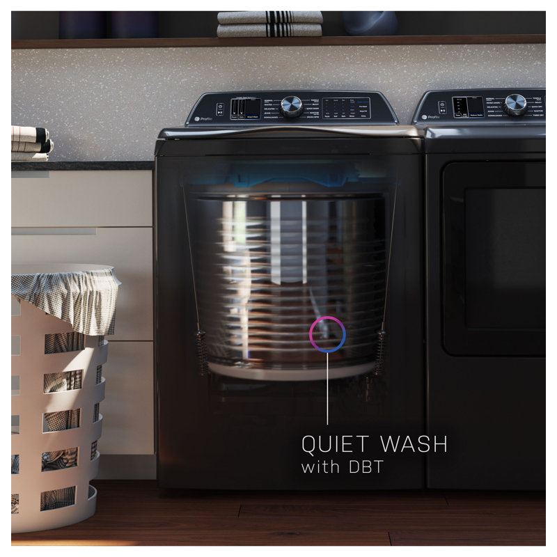 GE Profile 5.3 cu. ft. ENERGY STAR Top Load Washer with Smarter Wash Technology and Adaptive SmartDispense + 7.3 cu. ft. ENERGY STAR Smart Gas Dryer with Fabric Refresh