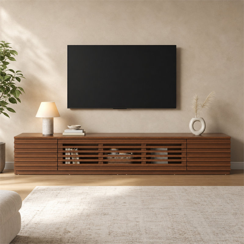 Meuble télé 86 pouces pour téléviseur de 90 po ou moins, meuble audio-vidéo équipé de système de gestion des câbles et de charnières à fermeture douce pour le salon
