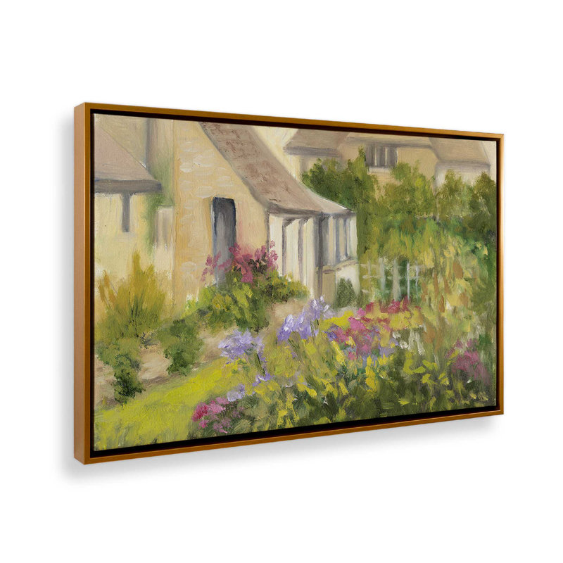 Jardin doré, H 24,75 po x l 36,75 po, Impression dans un cadre flottant sans passe-parto, Or poli