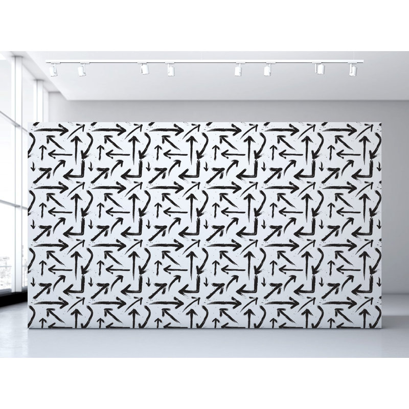 Arrows Abstract Vinyl Wallpaper Roll by Jamie Graney, Black/ White