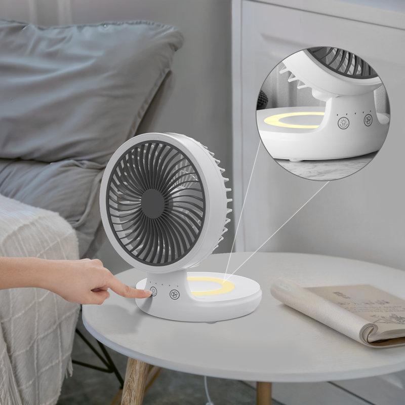 USB Rechargeable Desktop Fan, Foldable Wall Mounted Cooling Fan with LED Light, 4 Speed Cooler Fan