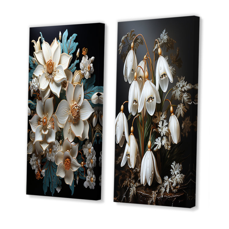Gilded Frost Snowdrops en or - ensemble de 2 impressions sur toile Snowdrops, Toile tendue, H 32 po x l 33 po