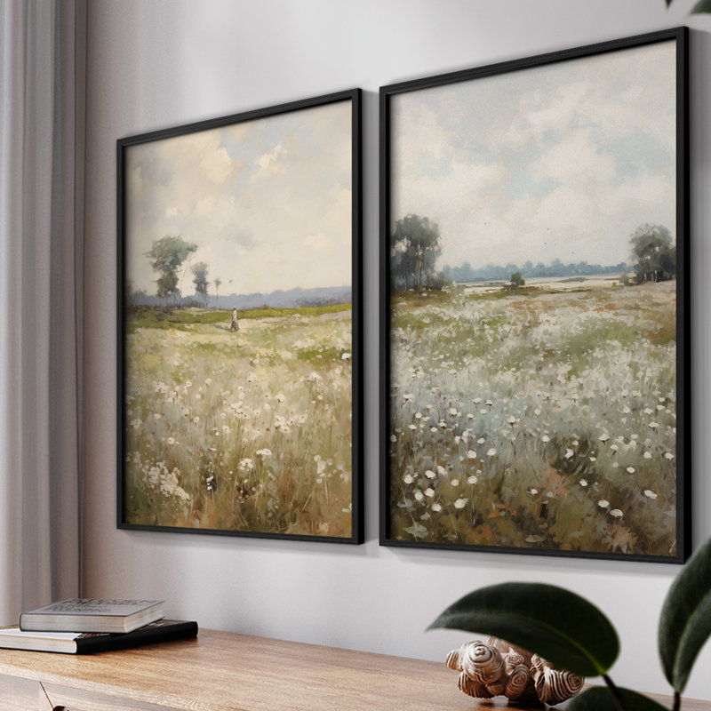 «Vintage Landscape L», impression numérique sur toile - ensemble de 2, Noir, noir, noir, noir, H 17 po x l 42 po