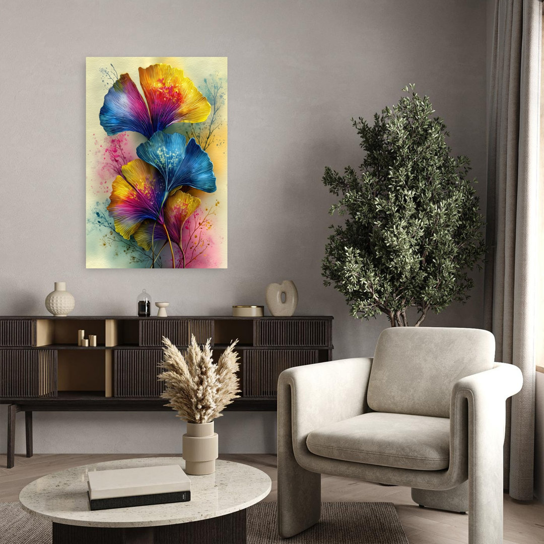 Vibrant Ginkgo Leaves Abstract Colorful Modern Nature Plant Wall Art Print
