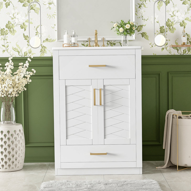 Meuble-lavabo de 24 pouces avec lavabo en céramique intégré, rangement spacieux et conception moderne pour les petites et moyennes salles de bain