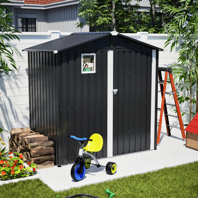 Remise de rangement extérieure en métal de 6 pi x 4 pi, outil en acier pour la cour de jardin, noire, spacieuse, résistante aux intempéries, avec fenêtre transparente non verrouillable et porte verrouillable sécuritaire, remise facile à assembler