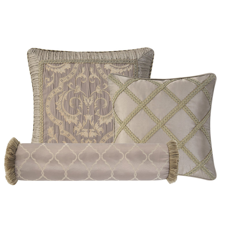 Taupe Jacquard and Taped Decorative Pillow Set