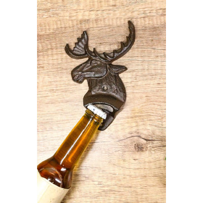 Pack Of 2 Rustic Western Country Bull Moose Cast Iron Beer Bottle Wall Openers