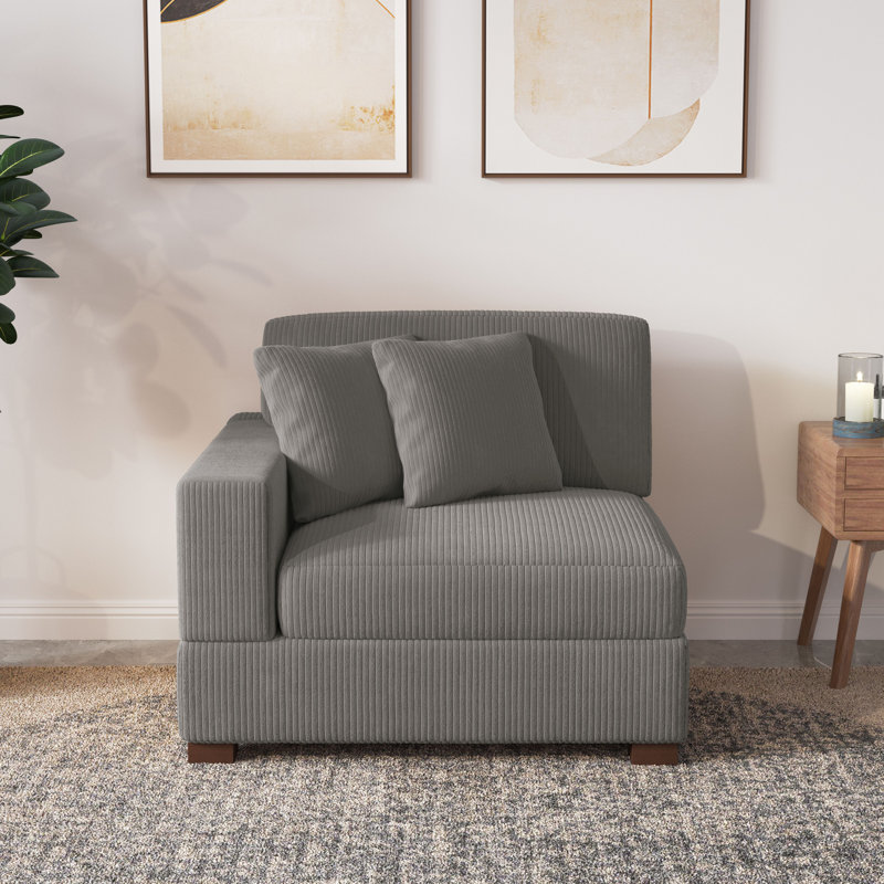 Upholstered Armchair, Light Grey Corduroy