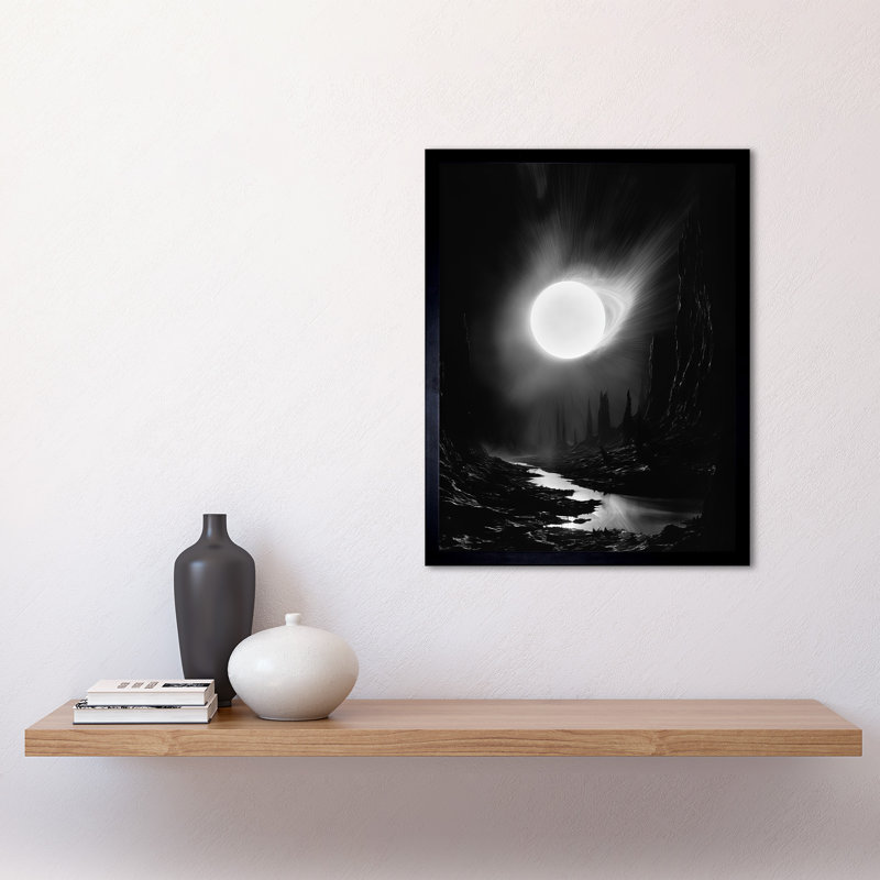 Solar Flares Dramatic Fantasy Landscape Black And White - Single Picture Frame Print