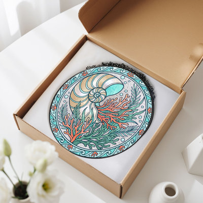 Ocean Shell Stained Glass Window Panel，12"H