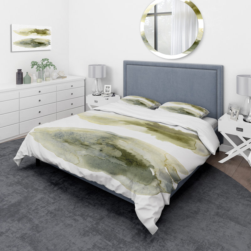 Dark Green Abstract Clouds I - Modern Duvet Cover Set - Microfiber Polyester, King Duvet Cover + 2 King Shams