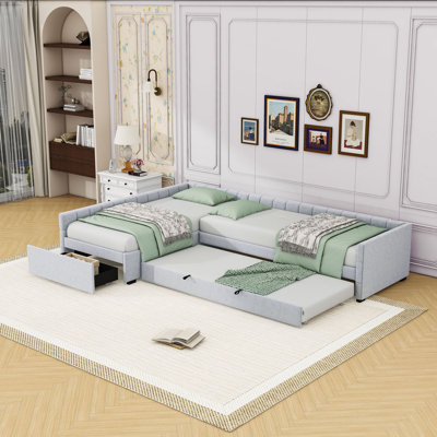 Twin Upholstered Daybed with Trundle and Storage Drawer