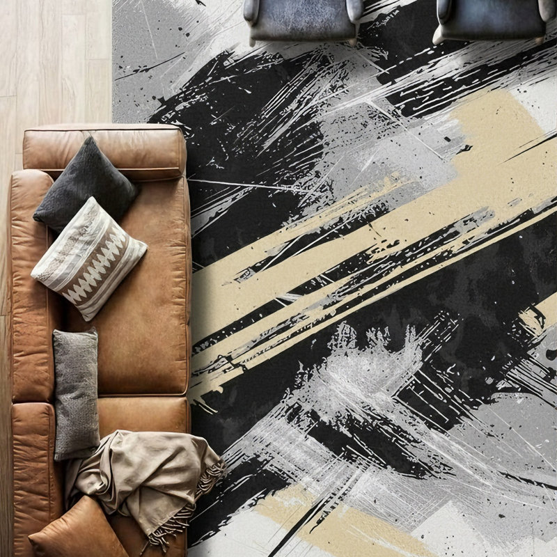 Galaxy Series Abrstract Black/Gray/Ivory/Beige Area Rug, Rectangle 5'3" x 7'3"
