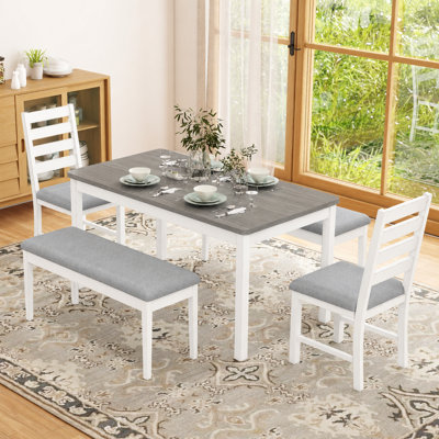 6 - Person Farmhouse Solid Wood Dining Set With 59" Dining Table And 2 Benches