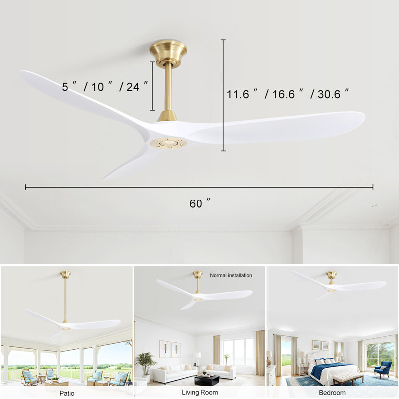 Ventilateur de plafond moderne de 60 pouces en ABS avec moteur à courant continu réversible à télécommande à 6 vitesses pour le salon de la chambre à coucher