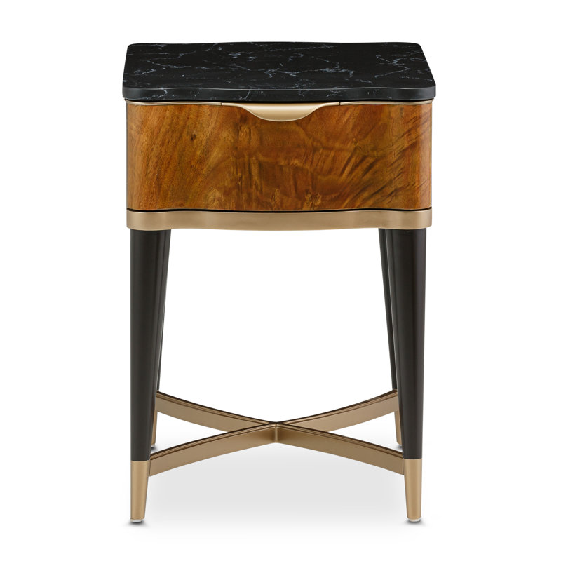 Malibu Crest Marble End Table, Black Top/Crotch Mahogany Base