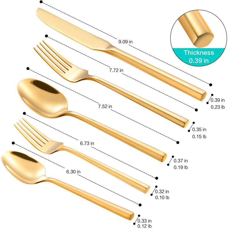 Ensemble de couverts 20 pièces, service pour 4, Doré