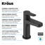 Robinet de salle de bain KRAUS Indy sans tache avec poignée simple, bonde escamotable et conduites d'alimentation-107426073