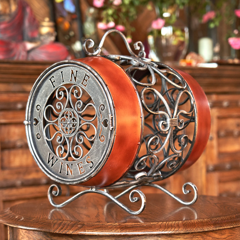 15.55" Tall Oval Barrel-Shaped Wine Bottle Rack with Handle "Kakheti"