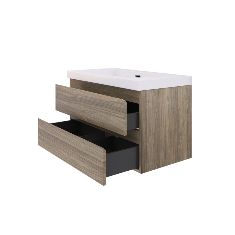Meuble-lavabo mural simple avec plateau en résine, 36", Gris cendre