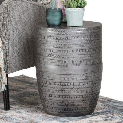 15"W Metal Boho End Table with Drum Design and Textured Finish, Assembled