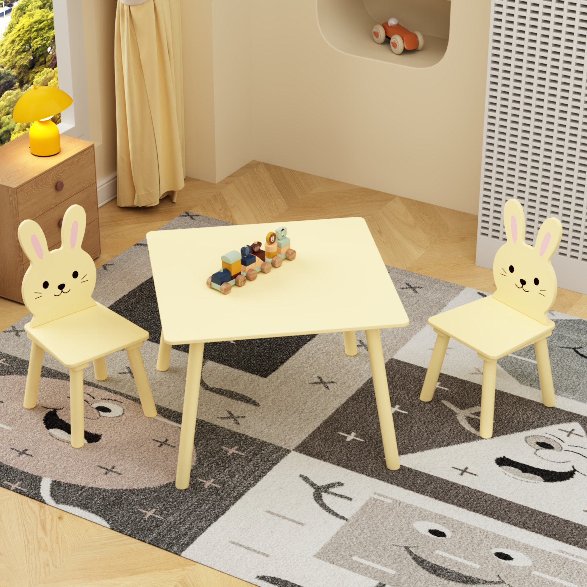 George Oliver Kids Bunny Wooden Activity Table Set - 2 Adorable Bunny ...