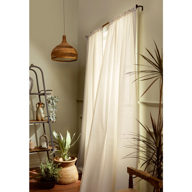 Linen Curtain with Rod Pocket, Ivory, 52" W x 144" L