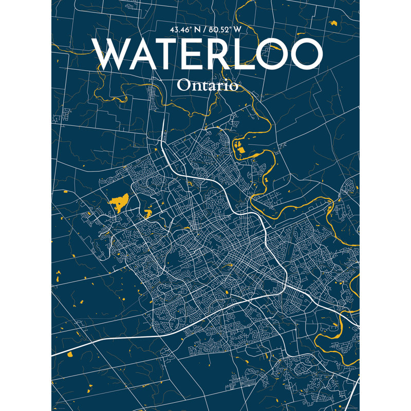 « waterloo city map », reproduction d’impression sur affiche, H 17 po x l 11 po