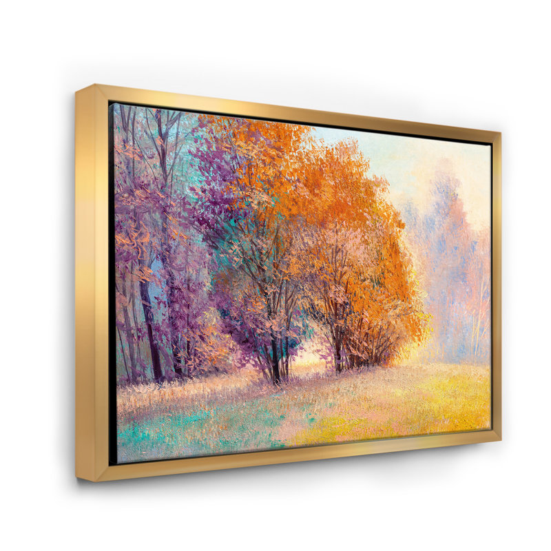 «Autumn Forest Orange Leaves Original Landscape», reproduction sur toile, Toile encadrée d'or, H 16 po x l 32 po x p 1 po