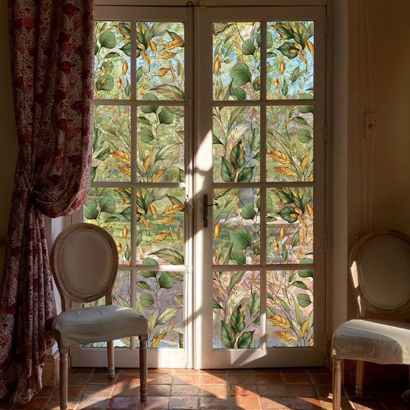 Plantes et fleurs Autocollant pour fenêtre d'intimité, 20.87" H x 118.11" W