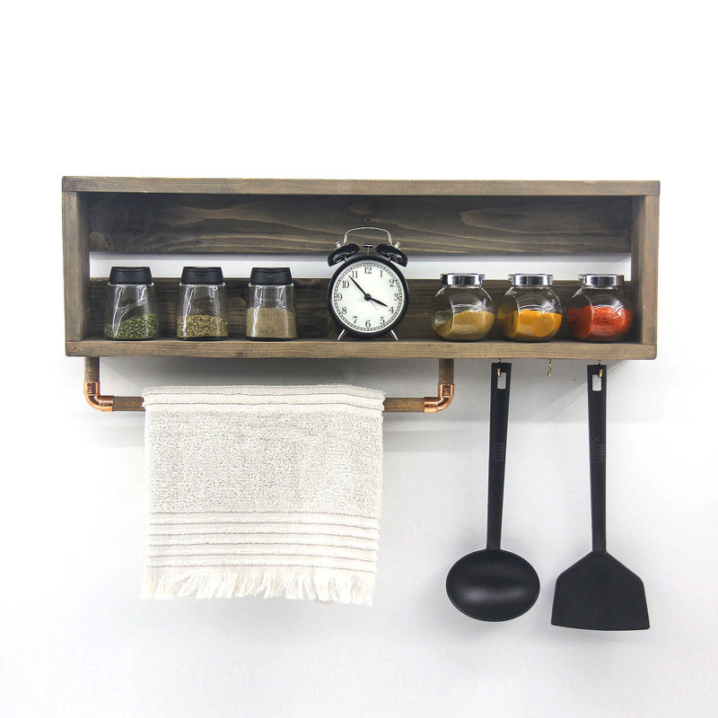 Tablette décorative en bois massif avec barre à serviettes Kezar