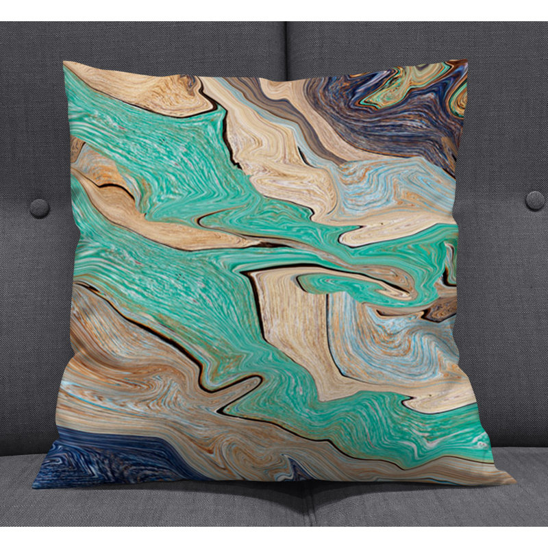 Throw Pillow With Insert, 16"H x 16"W, Blue/Brown Abstract 7