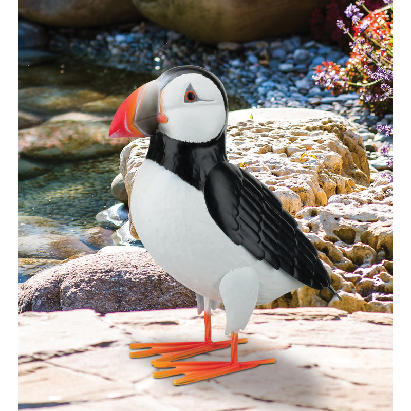 Hand-Painted Metal Puffin Garden Statue