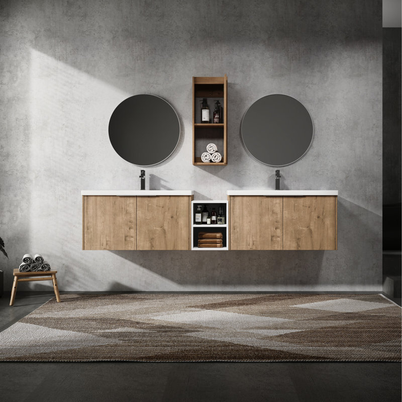 Meuble-lavabo 84 po avec lavabo et armoire latérale 84 po - Charnières de porte à fermeture douce pour une salle de bain facile Esthétique silencieuse et silencieuse