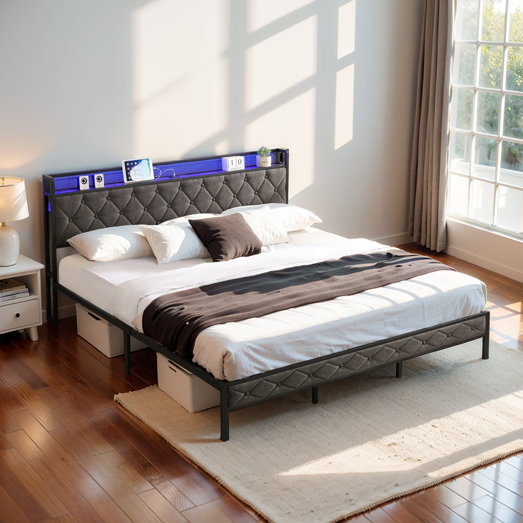 Ilenas 42" Bed with RGB lighting and charging Wrought Studio™