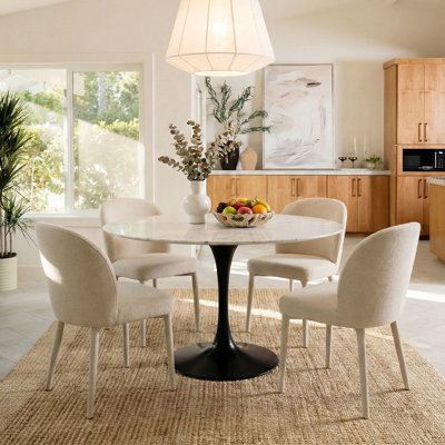 Modern Fully Upholstered Dining Chairs With Fabric-Wrapped Legs