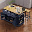 Îlot de cuisine de 135 cm (53 pouces) avec 2 tabourets de bar, prise électrique, tablette de rangement intérieure de porte, chariot de rangement de cuisine sur 5 roues avec abattant, 5 étagères latérales ouvertes, 3 tiroirs, bleu marine (trois colis)