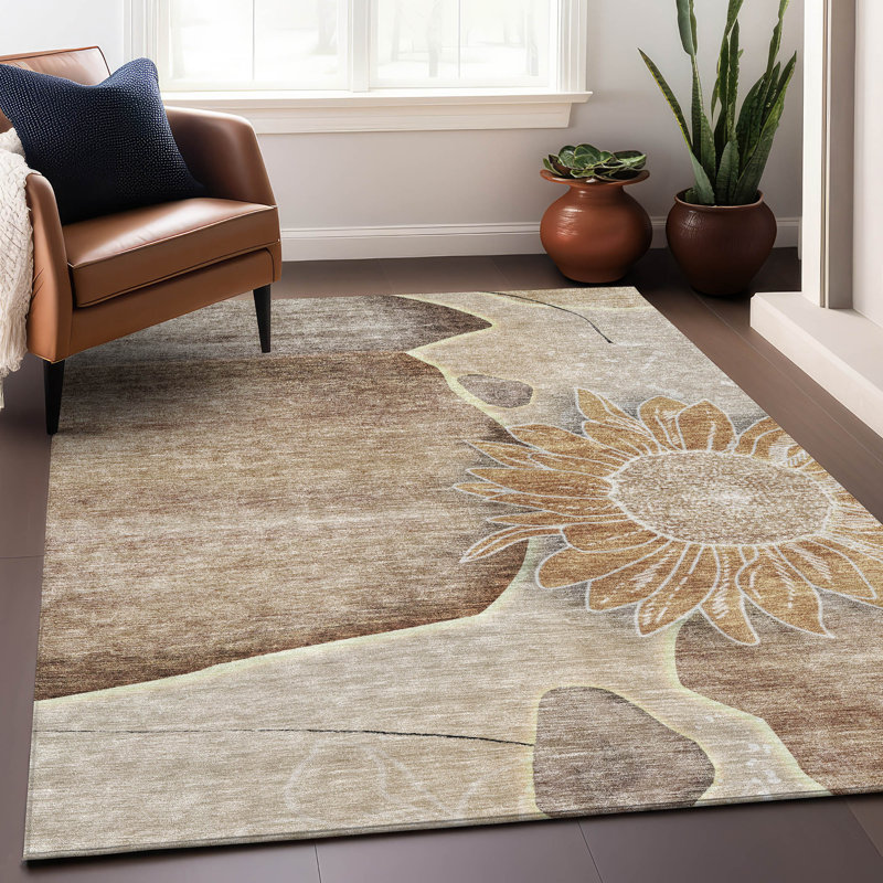 Premium Machine Washable Prisco Brown Rug, Rectangle 3' x 5'