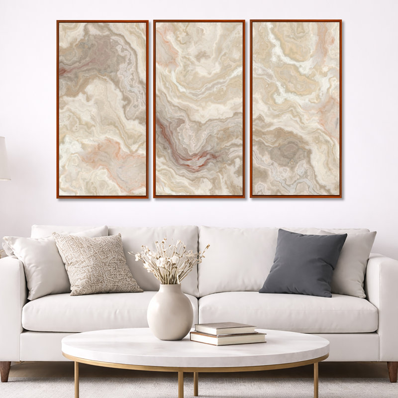 Marbre blanc naturel onyx blanc - ensemble d'art mural sur toile Glam, Brun, H 40 po x l 60 po