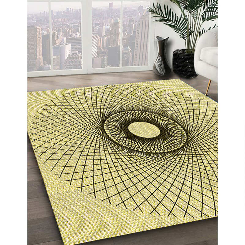 Tapis jaune tissé à la machine, Rectangle 7 pi x 9 pi