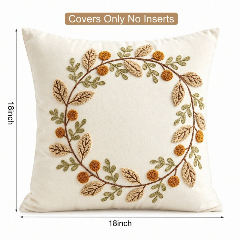 Housses de coussin à motif de feuilles de broderie d'automne de 18 po x 18 po