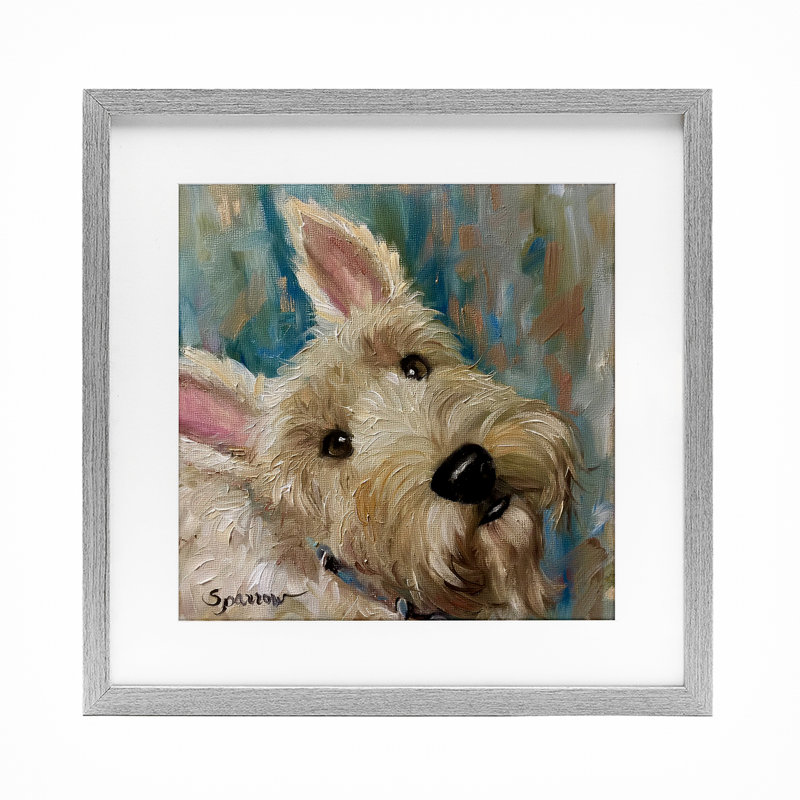«Good as Gold Terrier», reproduction sous verre encadrée, par Mary Sparrow, H 13 po x l 13 po, Cadre de ferme gris
