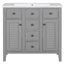 Meuble-lavabo 36 po avec lavabo en céramique, deux armoires et cinq tiroirs, structure en bois massif, gris