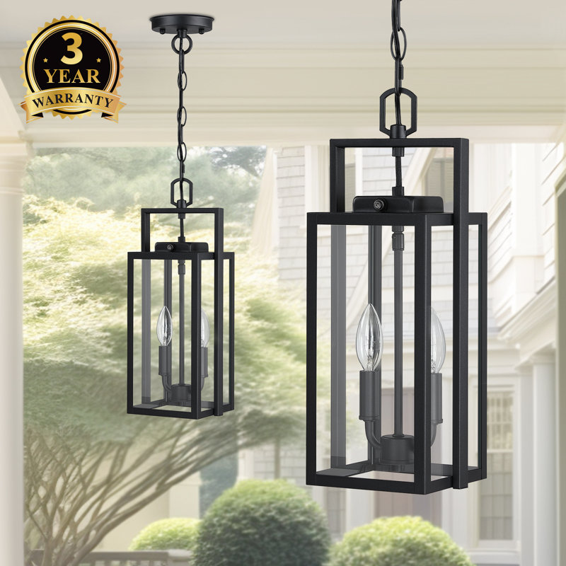 Tarentlight 17-Inch Outdoor Pendant Light – Dusk To Dawn 3-Light Black Chandelier With Clear Glass