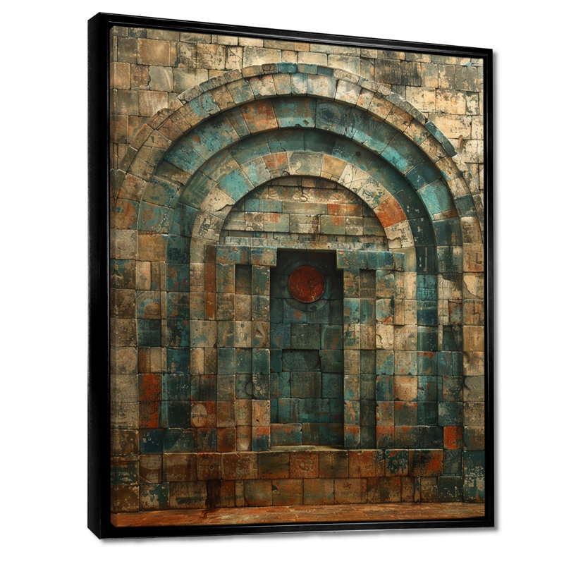 «Rustic Blue Door In Old Stone Façade», impression d'art mural de porte de ferme, Toile avec cadre flottant noir