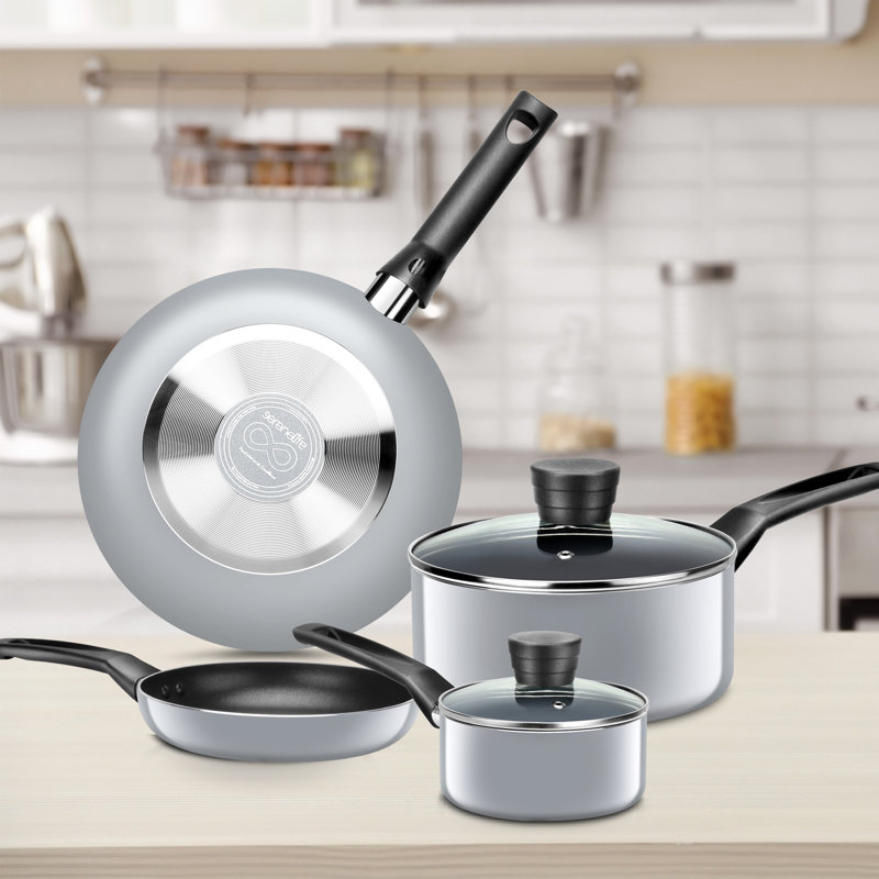 Gray Non-Stick Aluminum Cookware Set with Tempered Glass Lids