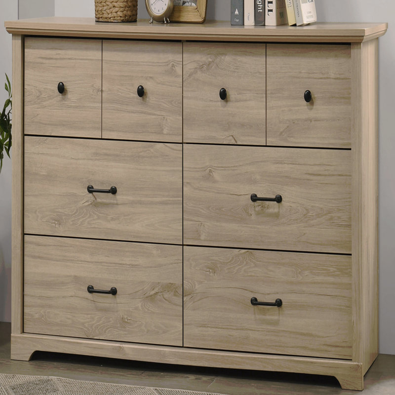 6-Drawer Dresser, 57"W  With Black Handles, Brown