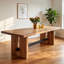 Table de salle à manger rustique rustique en bois massif avec pieds robustes et support en croix en métal-386401462