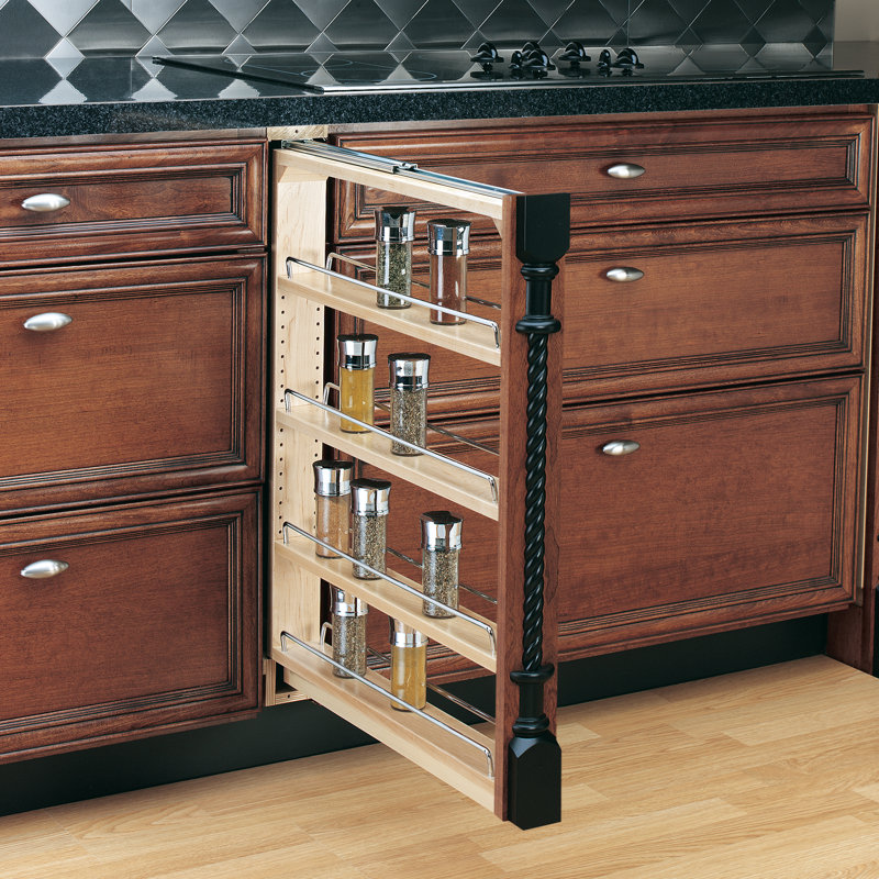 Rev-A-Shelf Wood Base Filler Pullout Spice Rack Organizer for New Kitchen Cabinets , 3" W